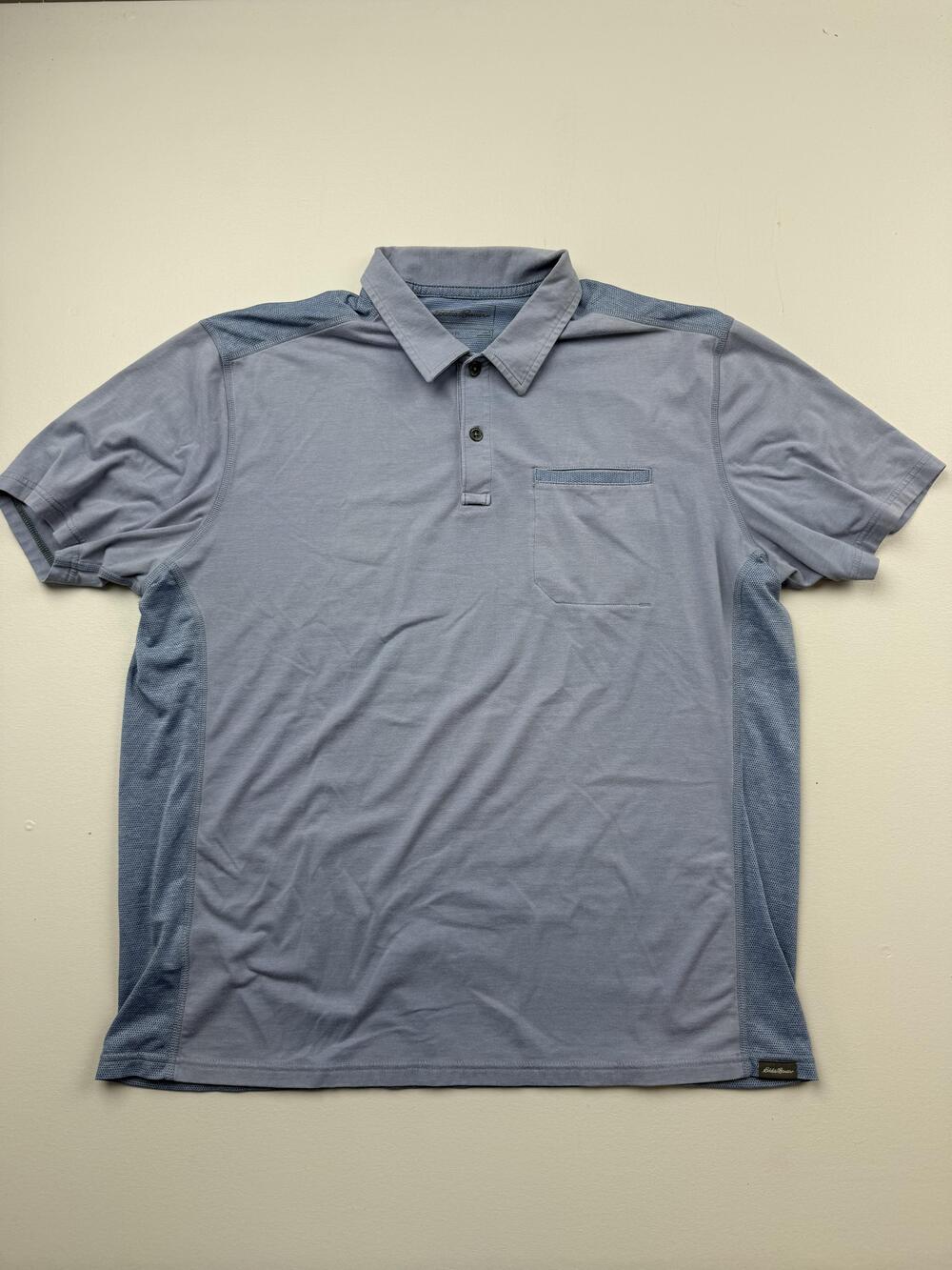 Eddie Bauer Travex Polo Shirt Mens Large Blue Short Sleeve Performance Quick Dry